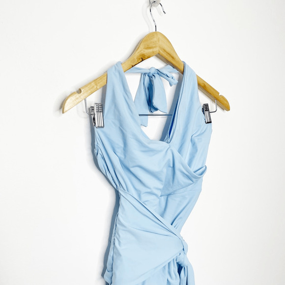 ONIA Elena Halter One Piece Swimsuit light blue underwire full coverage wrap XL - Picture 5 of 10